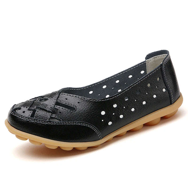 Genuine Leather Women's Hollow Slip-On Flats - Stylish Designer Oxford Shoes for Walking