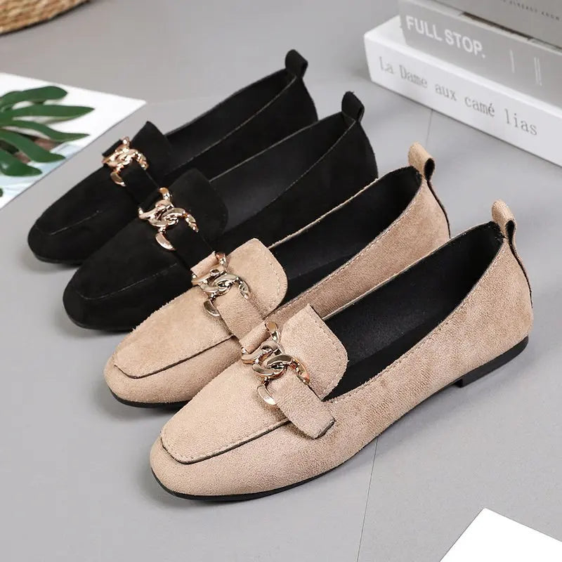 Spring Fashion Women's Metal Slip-On Loafers - Stylish Moccasin Flats