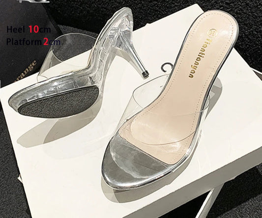 "Women’s Transparent PVC High-Heeled Crystal Clear Party Sandals - 10CM Slip-On Fashion Shoes"