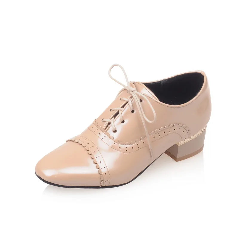 "British Retro Patent Oxford Loafers for Women - Casual Lace-Up Shoes"